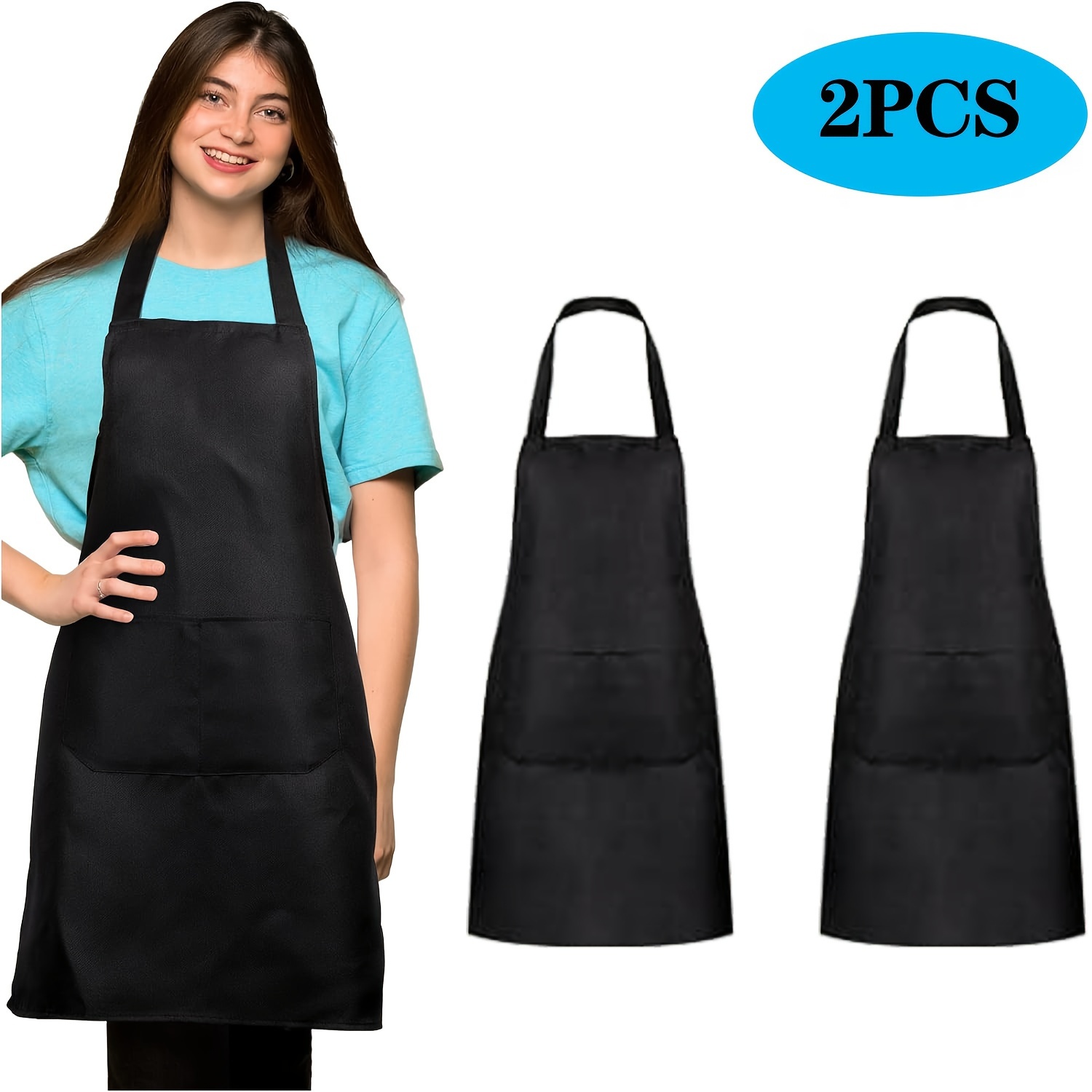 2 Pack Adjustable Bib Apron, Waterdrop Resistant Aprons With 2 Pockets, Cooking Kitchen Restaurant Aprons For Women, Men, Chef, BBQ Drawing Crafting Outdoors Supplies